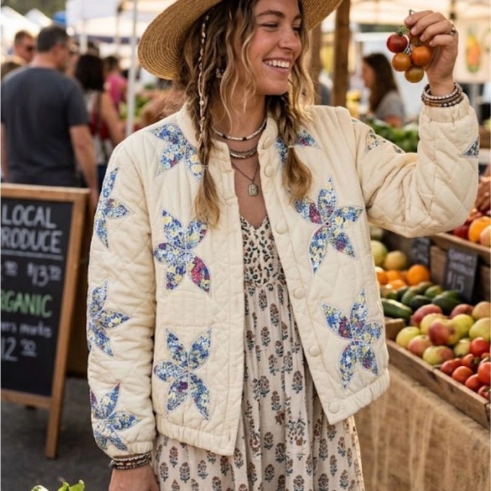 New Sweet Appliqué Quilted Floral Patchwork Jacket